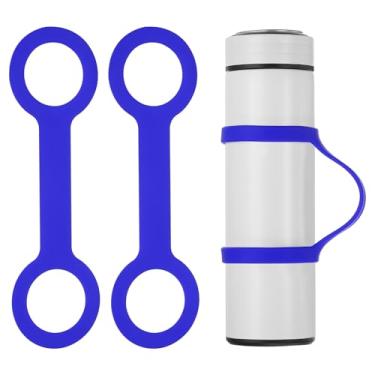 Imagem de Alça de suporte de garrafa de água, 2 peças de silicone macio portátil antiderrapante alça de suporte de garrafa de água para corrida ao ar livre, bicicleta, academia, corrida, transporte, azul