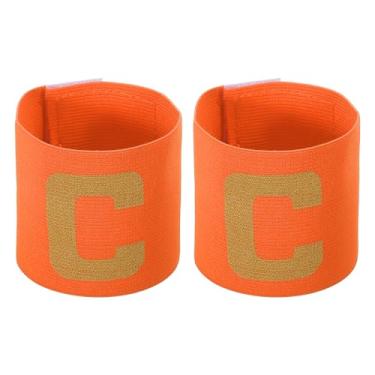 Imagem de Braçadeira de Capitão C de futebol 23 x 6,5, pacote com 2 emblemas de braço elástico unissex de nylon ajustável para treinamento de times jovens e adultos, laranja