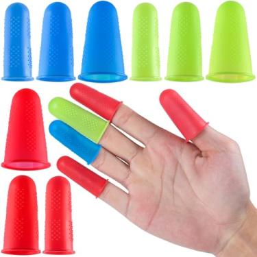 Imagem de 9 peças de protetores de dedo para pistola de cola quente, 3 tamanhos de capas de pontas de dedo de silicone, protetores de polegar para cola quente, uso doméstico e escritório - vermelho, azul, verde