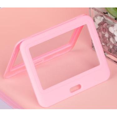 Imagem de 3 peças de protetor de cartão rosa com janela dupla lateral porta-crachá de identidade, capa de plástico rígido horizontal para escritório, escola, cartões de crédito, cartões de crédito de