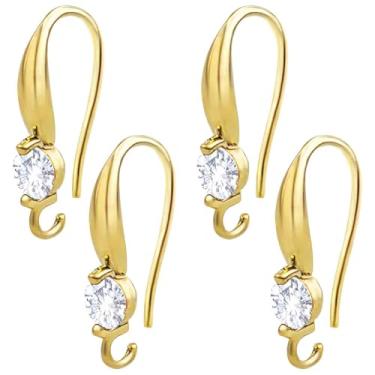 Imagem de 4 peças de ganchos dourados com strass redondo, latão, anzóis franceses, com conectores de laço aberto, para decoração de brincos pendentes faça você mesmo
