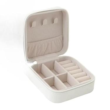 Imagem de Porta Jóias Portátil | Mini Maleta Estojo Organizador Brincos Bijuterias Colares Anéis (3,branco)