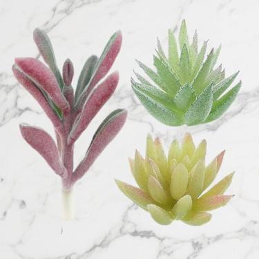 Imagem de Suculentas artificiais, pacote com 3 plantas suculentas falsas, artificiais, pequenas, suculentas falsas, sem vaso, para decoração de arranjo de jardim, paisagem de lótus, verde (B)