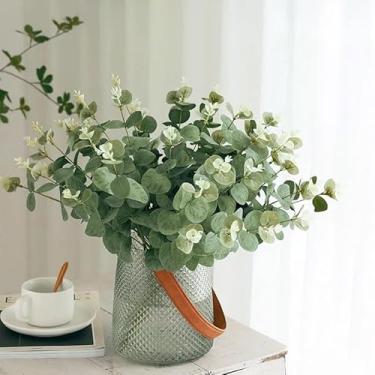 Imagem de 10 peças de buquê artificial de plantas falsas com haste de eucalipto faça você mesmo ramo verde artificial para decoração de guirlanda de casamento