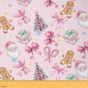 Imagem de Lindo tecido impermeável rosa com laço da The Yard Merry Christmas decorativo para projetos de bricolage presentes de Natal Papai Noel doce tecido para estofamento ao ar livre, 3 metros, 274 cm C x
