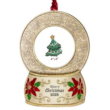 Imagem de FIHOO Ornamentos de Natal 2025, 5 cm, pingente de metal pendurado para árvore pequena lembrança decorativa, exibição de foto para bebês e animais de estimação (bola de cristal dourada (2025))