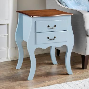 Imagem de Cômoda Bombê Média De Madeira Com 2 Gavetas - Azul Bebê Com Tampo Imbuia Glazer