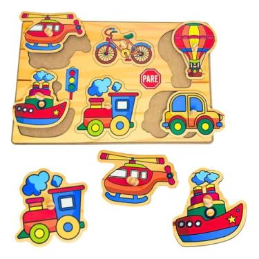 Imagem de Quebra-cabeça Infantil com Pinos Painel Divertido Transportes Brinquedo Educativo - Maninho - 18 meses