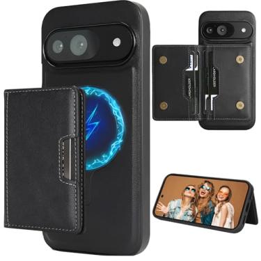 Imagem de CCSmall Capa carteira para Google Pixel 10/10 Pro compatível com Magsafe, 2 em 1 com suporte magnético destacável de couro PU com suporte à prova de choque para Google Pixel 10 Pro C1 preta