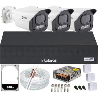 Imagem de Kit 3 Câmeras 1080p Full Color C/Áudio Dvr Intelbras 4ch 500GB