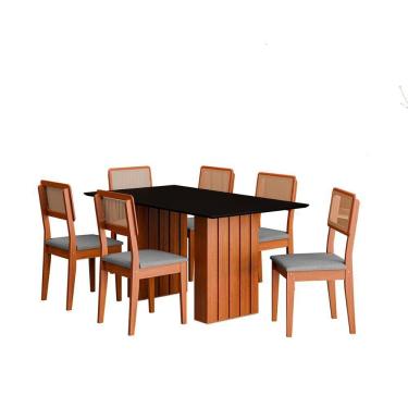 Imagem de Kit Mesa Jantar Santiago 160 Com Tampo De Vidro E 6 Cadeiras Cinamomo/preto/grafite Boucle