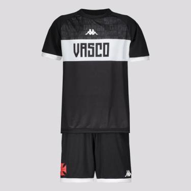 Imagem de Kit Infantil Kappa Vasco Supporter 2024 Preto e Branco, 8 ANOS