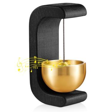 Imagem de Zonon 1 campainha magnética de madeira para decoração de campainha de vento para abertura de porta em forma de C para geladeira sala de jardim restaurante presente de inauguração de casa (preto)