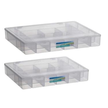 Imagem de Kit 2 Caixas Organizadoras 20 Divisorias Transparente Organiza Guarda Bijuteria parafuso Linha de costura