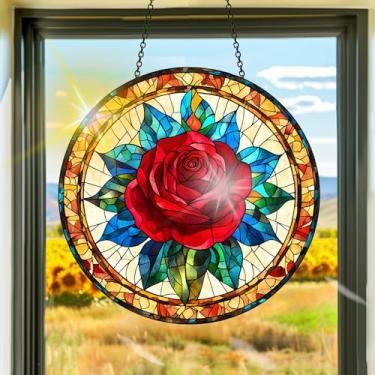 Imagem de Acrílico colorido, apanhador de sol, decoração de janela suspensa de flores, arte de parede de arco-íris, para sala de estar, quarto, varanda, interior e exterior, jardim, enfeites de Natal, decoração