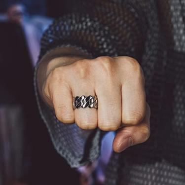 Imagem de Anel masculino de aço inoxidável banhado a prata/borda polida grossa tamanho 07-14 Joia punk, 13, Aço inoxidável, Sem pedra preciosa