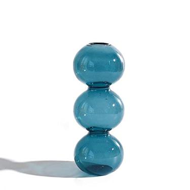 Imagem de Vaso de vidro nórdico transparente decoração de mesa sala de estar bola de cristal vaso de flores garrafa de vidro festas de casamento (azul-A)