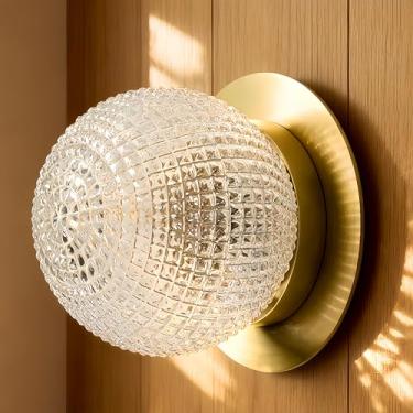 Imagem de Generic Arandela De Parede Prismática Vidro Globo Latão Antigo, Luminária Montagem Texturizada Elegante, Decorativa Para Entrada, Corredor, Quarto, Sala Estar