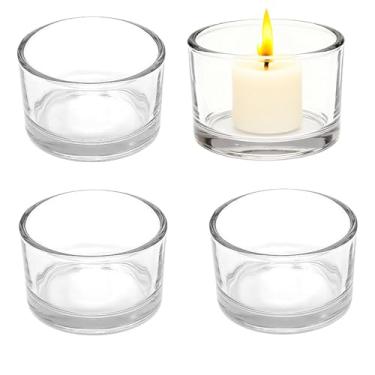 Imagem de 4 peças de suporte de vela de vidro cilindro transparente castiçais de luz de chá decorações para casamentos, aniversários, noivado