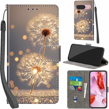 Imagem de Capa carteira para Google Pixel 9 / Pixel 9 Pro, com [3 compartimentos para cartão], fecho magnético com suporte, capa protetora de couro PU à prova de choque 16 cm, dente-de-leão dourado