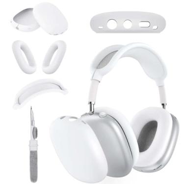 Imagem de TSKVT Capa de silicone para fones de ouvido AirPods Max, capa de fone de ouvido transparente e macia para AirPod Max, acessórios protetor antiarranhões para Apple AirPods Max (branco, 3 em 1)