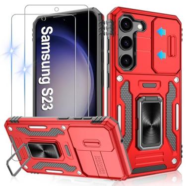 Imagem de Gritup Capa para Samsung Galaxy S23 com 2 protetores de tela HD e capa de câmera deslizante, proteção contra quedas de grau militar de 3 m, suporte de anel magnético, capa protetora para celular