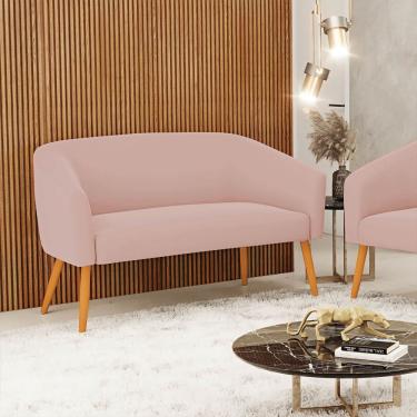 Imagem de Namoradeira 02 Lugares Stella Veludo Rosê Pés Palito Castanho - D'rossi