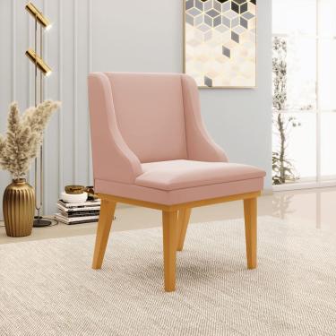 Imagem de Cadeira De Jantar Liz Veludo Rosê Base Fixa Madeira Castanho D03 - D'rossi