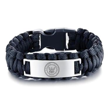 Imagem de HOMLIFPER Pulseira masculina de veterano da marinha - Pulseira de paraquedas para esportes ao ar livre, tática, sobrevivência, paraquedas, presentes de veteranos para pai, marido