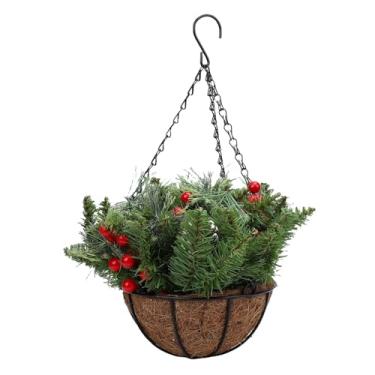 Imagem de Cesta Suspensa de Natal Artificial, À Prova de Desbotamento, Cesta Suspensa Artificial Vibrante e Realista Com Vários Galhos para Varanda, Pátio Doméstico, Quintal (Tipo 4)