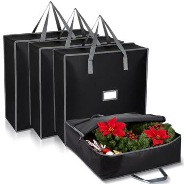 Imagem de SATINIOR Pacote com 4 sacos de armazenamento de guirlanda de Natal para decoração de porta de Natal, recipiente grande quadrado para presente, organizador de armazenamento com compartimento para