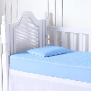 Imagem de Capa Protetora de Colchão para Berço, Impermeável, Antimicrobiana, 130x70x20cm, com Elástico, Saia Ajustável, Lavável em Máquina (Azul)