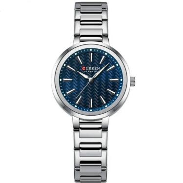 Imagem de Relógio Feminino Minimalista Dial Quartzo Design Fino à Prova D´agua Azul Prata