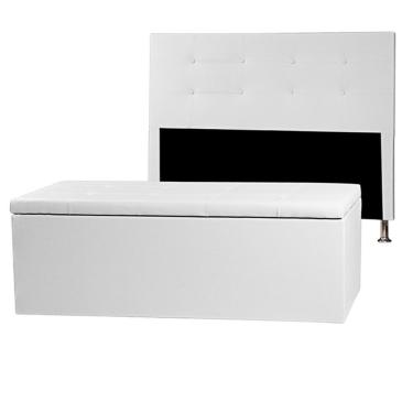 Imagem de Kit Cabeceira E Calçadeira Baú Casal Queen 1,60m Berlim Material Sintético Branco Dal Poz Estofados