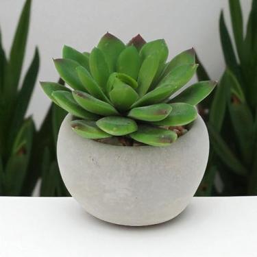 Imagem de Generic 1 peça de plantas artificiais suculentas em vaso de cimento plástico PVC verde 7,5 x 7,5 x 7,5 cm