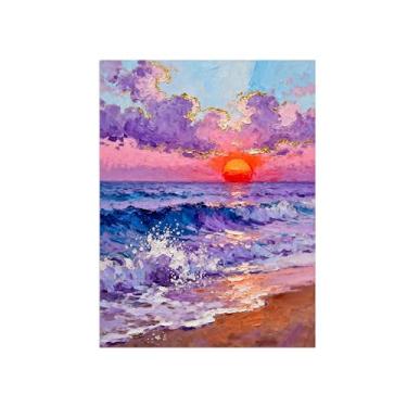 Imagem de Quadro raia em tela-Impressionismo Paisagem Mar Laranja Sol-Arte moderna Pintura para sala de estar decoração casa 60x80cm Sem Moldura