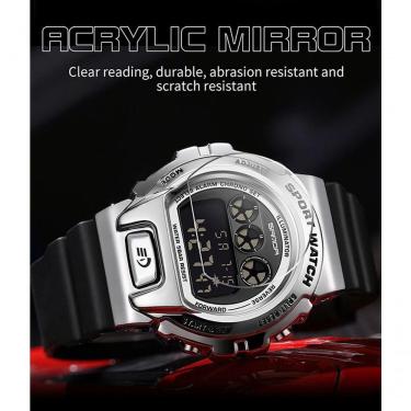 Imagem de Relógio De Pulso Militar Criativo Feminino, Impermeável Digital Prata Preto