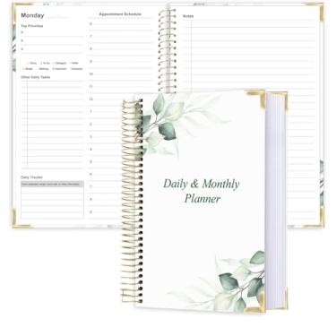 Imagem de Agenda mensal diária sem data para 2025 2026 – Lista de tarefas A5 com agenda horária, capa dura espiral encadernada para aumentar o foco, material escolar/escritório elegante, 14,7 cm x 21,6 cm