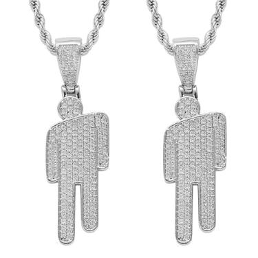 Imagem de Colar hipster de zircão com cabeça torta para casal, estilo hipster, hipster, estilo urbano, pingente incrustado de diamante, joia moderna para mulheres e homens, Zinco, Zircônia cúbica