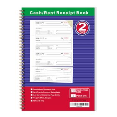 Imagem de Livros de recibos de dinheiro e aluguel - Livro de recibos com cópias sem carbono de 2 partes, 19 cm x 28 cm, capa envolvente, encadernação em espiral 200 conjuntos por livro, 4 recibos por página (1