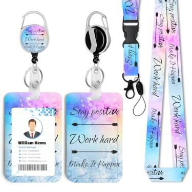 Imagem de Porta-crachá de identificação rígido de trabalho com cordão breakaway e carretel retrátil resistente - chaveiro mosquetão giratório de 360° para mulheres, estudantes, professores, enfermeiros, uso no