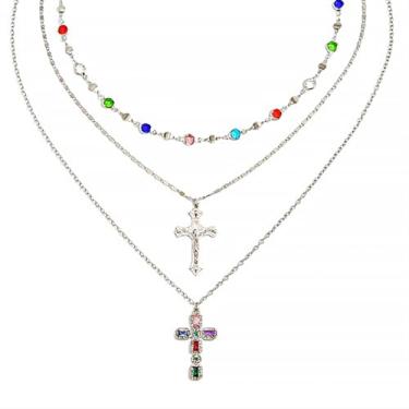 Imagem de APMUTSS Colar de cruz em camadas para mulheres, joia empilhável delicada banhada a ouro 18K moderna para uso diário, Standard, Titânio, Sem Pedra Preciosa