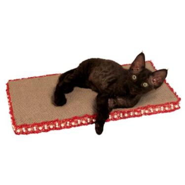 Imagem de WooBayVan Arranhador clássico para gatos vermelhos, renda boho elegante com pérola, arranhador grande de papelão, arranhador para gatos internos, tábua durável para arranhar gatos, almofada horizontal