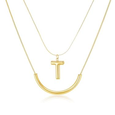 Imagem de MIUSISHIYU Colar feminino banhado a ouro 14 quilates — Pingente de letra A a Z, colar com nome delicado que não irrita a camada, resistente a manchas e acabamento resistente à água, joia de presente