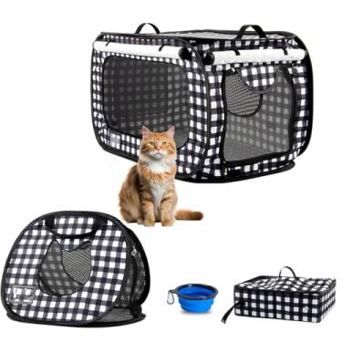 Imagem de Conjunto de 5 peças de gaiola para gatos, grandes caixas macias com transportador portátil para gatos, caixa dobrável para viagem, condomínio para gatos com fecho de zíper, colchão para animais de estimação e 4 estacas, tigela para comida de água e bolsa de transporte