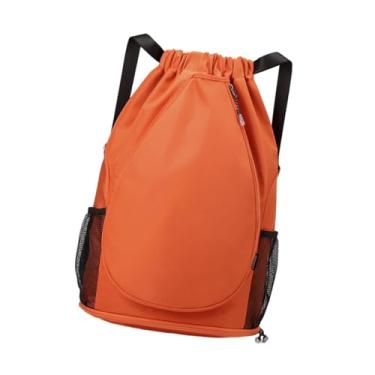 Imagem de KiBcsLic Mochila de tênis, mochila esportiva versátil com fechamento por cordão, bolsa para raquete de tênis, bolsa para badminton, futebol e basquete ao ar, Laranja