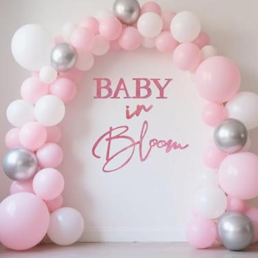 Imagem de TFengfly Placa de fundo Baby in Bloom - Placa de feltro para chá de bebê para meninos e meninas revelação de gênero de bebê faixa de festa de 1º aniversário balão arco cenário fotografia decoração