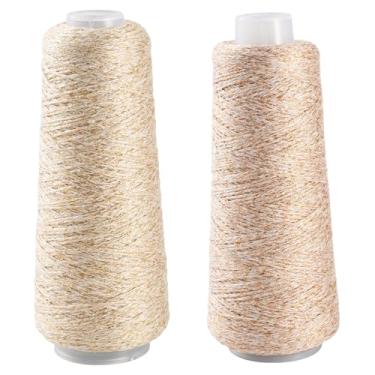 Imagem de FASHEWELRY 2 rolos de linha de máquina de costura dourada clara 328 jardas de fios de algodão com glitter, carretéis de linha de algodão de 1 mm para máquina de bordar faça você mesmo, costura à mão e