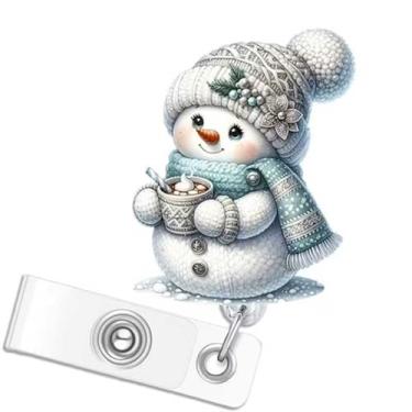 Imagem de Carretel de crachá de Natal retrátil, porta-crachá retrátil de boneco de neve com clipe jacaré, presentes de Natal de inverno, acessórios de identificação de acrílico para enfermeira, escritório