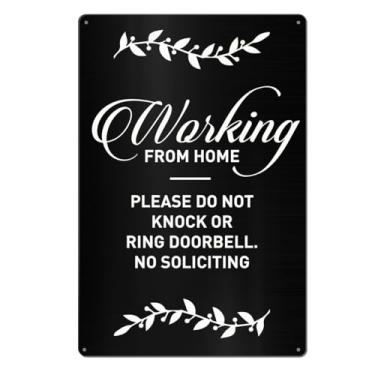 Imagem de Placa "Working from Home" para porta da frente, "Please Do Not Knock or Ring Doorbell Mental Tin Signs" for House, No Soliciting Signals, Do Not Disturb, 20 x 30 cm